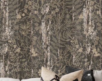 Papel pintado de madera rústica con fondo de bosque vintage, fondo de tablones de madera con estampado de bosque, madera rústica para casa de lago, decoración de pared de madera envejecida