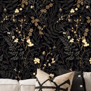 Dark Charcoal Forest Wallpaper, Magical Forest Wallpaper. Dark Silver, Tan, Eggshell, Wenge, Onyx and Dark Vanilla Color Shades
