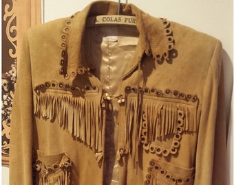 vintage 1940 1950 leather suede jacket fringed for kids or women