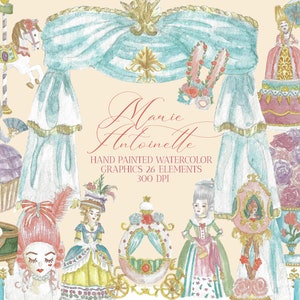Marie Antoinette, Baroque, ornate, decorative, paris, pastel, french, france, dessert watercolor clipart