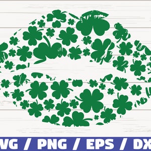 Beso con trébol SVG / Día de San Paddy SVG / Beso Labios SVG / Cricut / Silueta / Hierro encendido / Shamrock Svg / Vector
