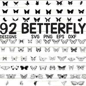 92 x papillon SVG / Png300ppi / EPS / Dxf / papillon mignon / Cricut / Silhouette / fichiers de coupe SVG papillons / Clipart / vecteur