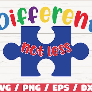 Könnte beinhalten: Ein blaues Puzzle-Teil mit den Worten "anders nicht weniger" in Rot darauf. Das Wort "anders" ist in Regenbogenfarben über dem Puzzle-Teil.