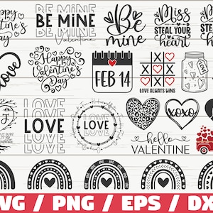 Paquete SVG del Día de San Valentín / Paquete SVG de amor / Archivos cortados / Uso comercial / Cricut / Clip art / Citas de refranes de San Valentín