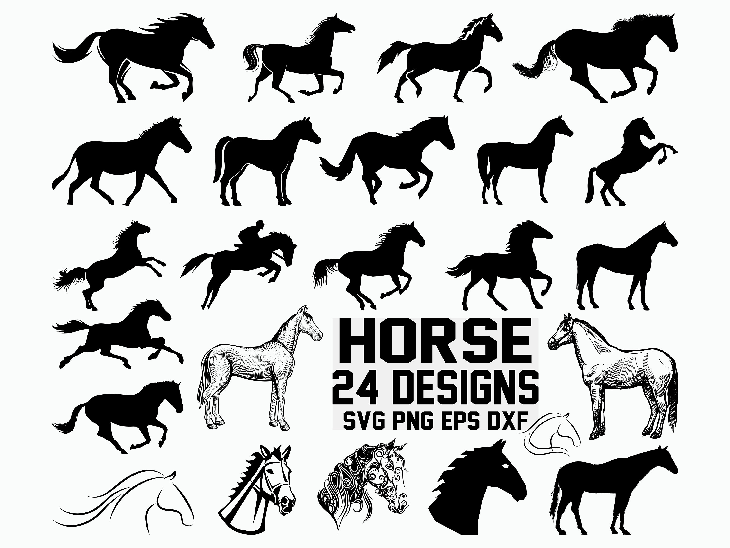 Horses Svg Horse Clipart Cricut Cut Files Printable Silhouette Vector ...