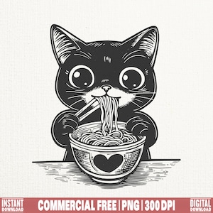 Süße Katze PNG SVG / Japanische Nudeln PNG / Katze essen Ramen / Katzenliebhaber / Shirt Sublimationsdesign / Beliebtes T-Shirt