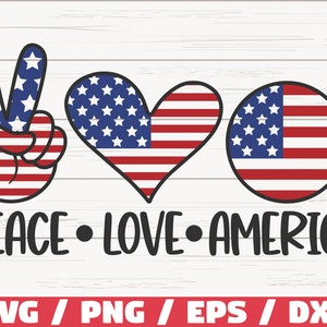 Peace Love America SVG / America SVG / Taglia File / Clip art / Uso commerciale / Silhouette / 4 luglio SVG / Giorno dell'Indipendenza