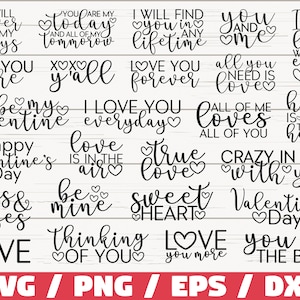 Pacchetto SVG di San Valentino / File di taglio / Cricut / Clip art / Uso commerciale / Citazioni di detti di San Valentino / Pacchetto SVG d'amore