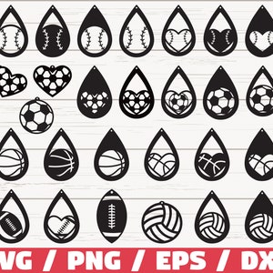 Sport Ohrringe SVG / Baseball/ Football/ Basketball/Volleyball/Fußball/ Laser Cut Vorlage/ Kommerzielle Nutzung / Vektor