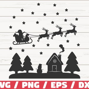 Merry Christmas SVG / Christmas Scene With Santa SVG / Cut File / Cricut / Commercial use / Silhouette / Snowman SVG / Christmas decoration