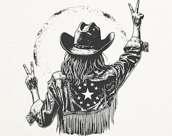 Cowgirl PNG / Design Western Cowgirl / Trendy PNG / Peace PNG / Vintage Cowgirl / Maglietta popolare