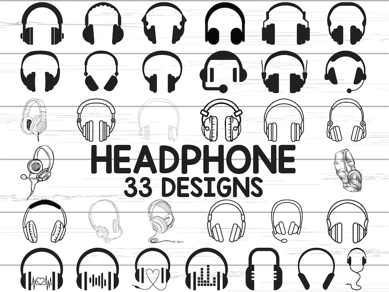 Hörlurar svg/ headset svg/ DJ svg/ musik svg/ clipart/ dekal/ stencil/ klippfil/ Cricut-fil/ strykfil/ silhuett/ vektor bild 1