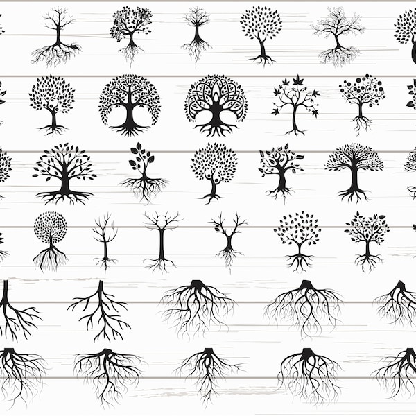 39 Arbre avec racines SVG / Racines svg / Arbre généalogique svg / Fichiers coupés / Cricut / Clipart / Silhouette / Vecteur / DXF