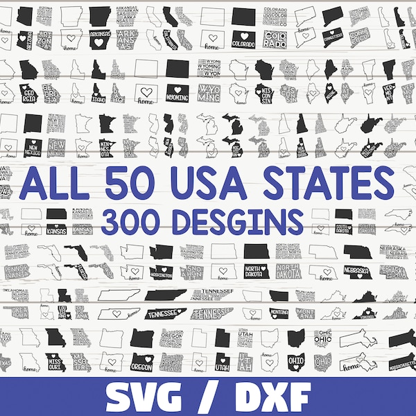 USA Bundesstaaten SVG Bundle / 50 Bundesstaaten SVG Bundle / geschnittene Dateien / Cricut / Clip art / kommerzielle Nutzung / Amerika SVG / USA Umriss SVG