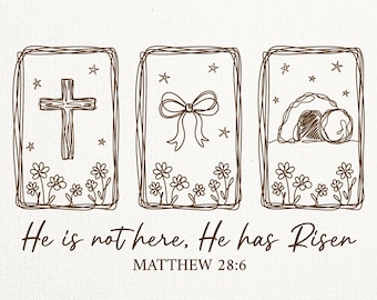 He Is Not Here He Has Risen PNG / Retro Easter Christian PNG / Vintage Easter / Bible Verse PNG / Matthew 28:6