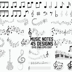 Music Notes SVG / Guitar Note Svg / Cut Files / Cricut / Clipart / Silhouette / Stencil / Dxf / Vector