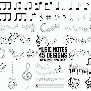 Note musicali SVG / Nota chitarra Svg / File tagliati / Cricut / Clipart / Silhouette / Stencil / Dxf / Vettore