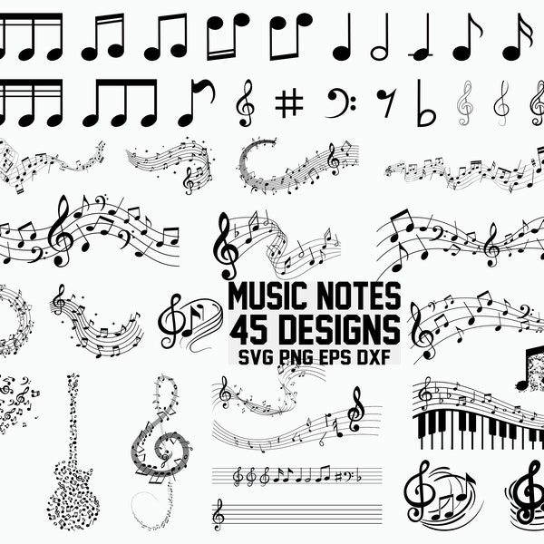 Music Notes SVG / Guitar Note Svg / Cut Files / Cricut / Clipart / Silhouette / Stencil / Dxf / Vector