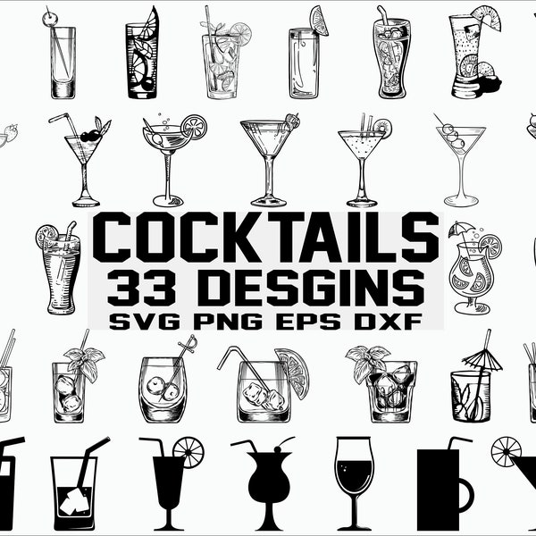 Cócteles SVG / Cocktail Party SVG / Cocktail Clipart / Silueta / Plantilla / Archivo de corte / Vector