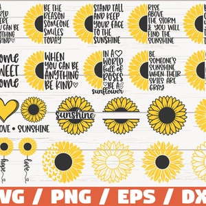Pacchetto SVG girasole / Taglia file / Clip art / Uso commerciale / Girasole SVG / Citazione di ispirazione motivazionale / Estate SVG