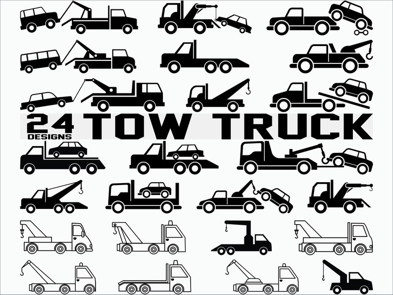 Tow Truck SVG Bundle Tow Truck SVG Tow Vehicle Svg Tow Truck Clipart Cut Files Silhouette Cricut Tow Truck Vector stencil vinyl