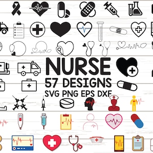Infirmière SVG / stéthoscope SVG / soins infirmiers Svg / EPS / Png / Dxf / ensemble de fichiers pour Cricut Design Space / Silhouette Studio / fichiers de découpe numérique