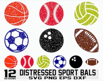 Distressed Sports SVG/ Grunge Baseball/ Football/ Basketball/ Bowling/ Volleyball/ Soccer/ Cut Files/ Cricut/ Silhouette/ vinyl decal