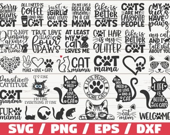 33 Cat Mom SVG Bundle / Cut Files / Clip art / Commercial use / Cat Mom SVG / Funny Cat Quotes / Cat Lover