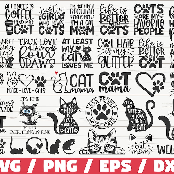 33 Cat Mom SVG Bundle / Cut Files / Clip art / Commercial use / Cat Mom SVG / Funny Cat Quotes / Cat Lover