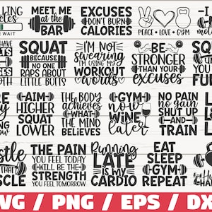 Pacchetto SVG motivazione palestra / Pacchetto allenamento SVG / Taglia file / Uso commerciale / Cricut / Clip art / Fitness SVG / Palestra Svg