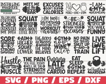 Gym Motivation SVG Bundle / Workout Bundle SVG / Cut Files / Commercial use / Cricut / Clip art / Fitness SVG / Gym Svg