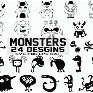 Monstre SVG/Monstre bébé/Monstre mignon/Monstre amical/fête d'anniversaire/Clipart/Silhouette/Imprimable/Fichiers de coupe/Cricut