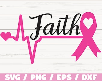 Faith Heartbeat Ribbon SVG / Breast Cancer svg / Cancer Survivor svg / Commercial use / Cut File / Cricut / Silhouette / Vector