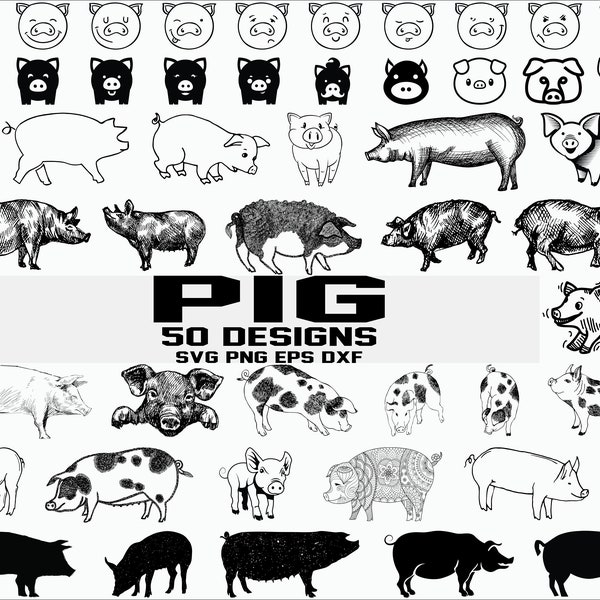 SVG de porc / svg tête de porc / mignon de porc de porc handraw svg clipart de porc / / pochoir / vinyle couper des fichiers / fer sur les fichiers / cricut / silhouette / vector