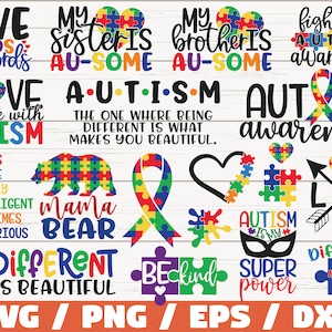 Autismus SVG Bundle / Schnittdateien / Kommerzielle Nutzung / Cricut / ClipArt / Autismus Bewusstsein SVG / Druckbar / Vektor / Autismus Spruch SVG