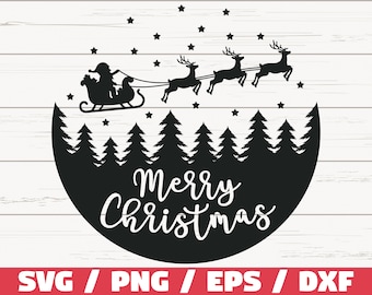 Merry Christmas SVG / Christmas Scene With Santa SVG / Cut File / Cricut / Commercial use / Silhouette / DXF file / Christmas decoration