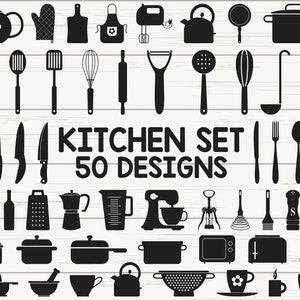 Cozinha SVG/ Cozinhar SVG/ Cozinha Clipart/ Utensílios de cozinha SVG/ Arquivos cortados/ Silhueta/ Cricut