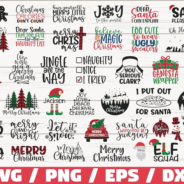 Noël SVG Bundle / Drôle de Noël SVG / Fichier coupé / Cricut / Clip art / Utilisation commerciale / Vacances SVG / Citations de dictons de Noël / Hiver