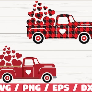 Valentines Buffalo Plaid Truck / Valentijnsdag SVG / Cricut / Cut File / Clip art / Silhouet / Vintage Valentines Truck / Vector / DXF