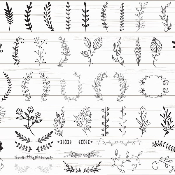 48 Leaves SVG / Hand Drawn Leaves SVG / Cut Files / Files for Cricut / Silhouette / Clipart / Vector