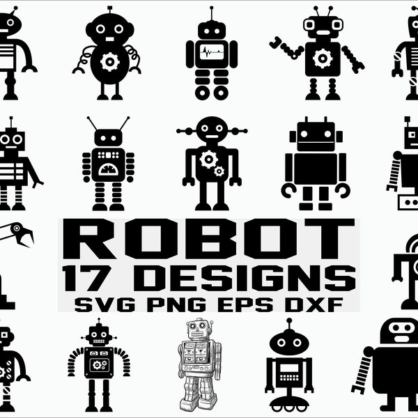 Robot SVG / Robot Clipart / couper des fichiers / Cricut / Silhouette / fer sur / sticker / Vector