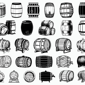27 Barril SVG / Barril de madera SVG / Barril de cerveza Svg / Uso comercial / Cricut / Cortar archivos / Clipart / Silueta / Dxf / Vector