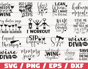 Wijn bundel SVG/wijn SVG/wijnglas SVG/cut-bestand/Cricut/commercieel gebruik/wijn gezegden SVG/grappig wijn citaat/drinken SVG