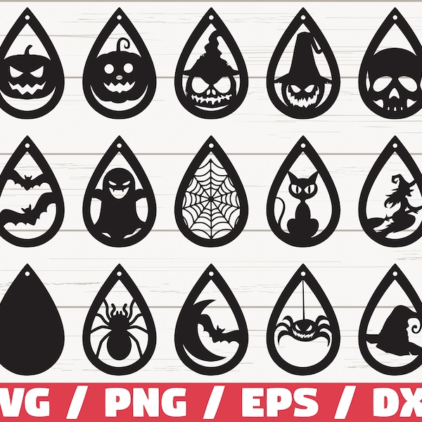 Halloween Earrings SVG / Teardrop with holes SVG/ Cut Files / Commercial Use / Leather Jewelry / Cricut / Silhouette / Vector