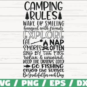 Reglas de camping SVG / Cortar archivo / Cricut / Uso comercial / Silueta / Camper SVG / Camping SVG / Imprimible / Vector / Clip art