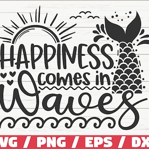 Geluk komt in golven SVG/bestand knippen/Cricut/commercieel gebruik/Instant Download/silhouet/zeemeermin SVG/zomer SVG/strand SVG