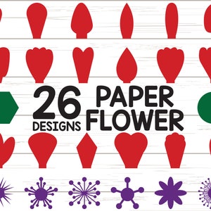 Paper Flower SVG/ 18 Petal Templates/ 6 Flower Centers/ 2 Flower base/ Flower Templates/ Cut File/ Vector