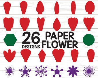 Paper Flower SVG/ 18 Petal Templates/ 6 Flower Centers/ 2 Flower base/ Flower Templates/ Cut File/ Vector