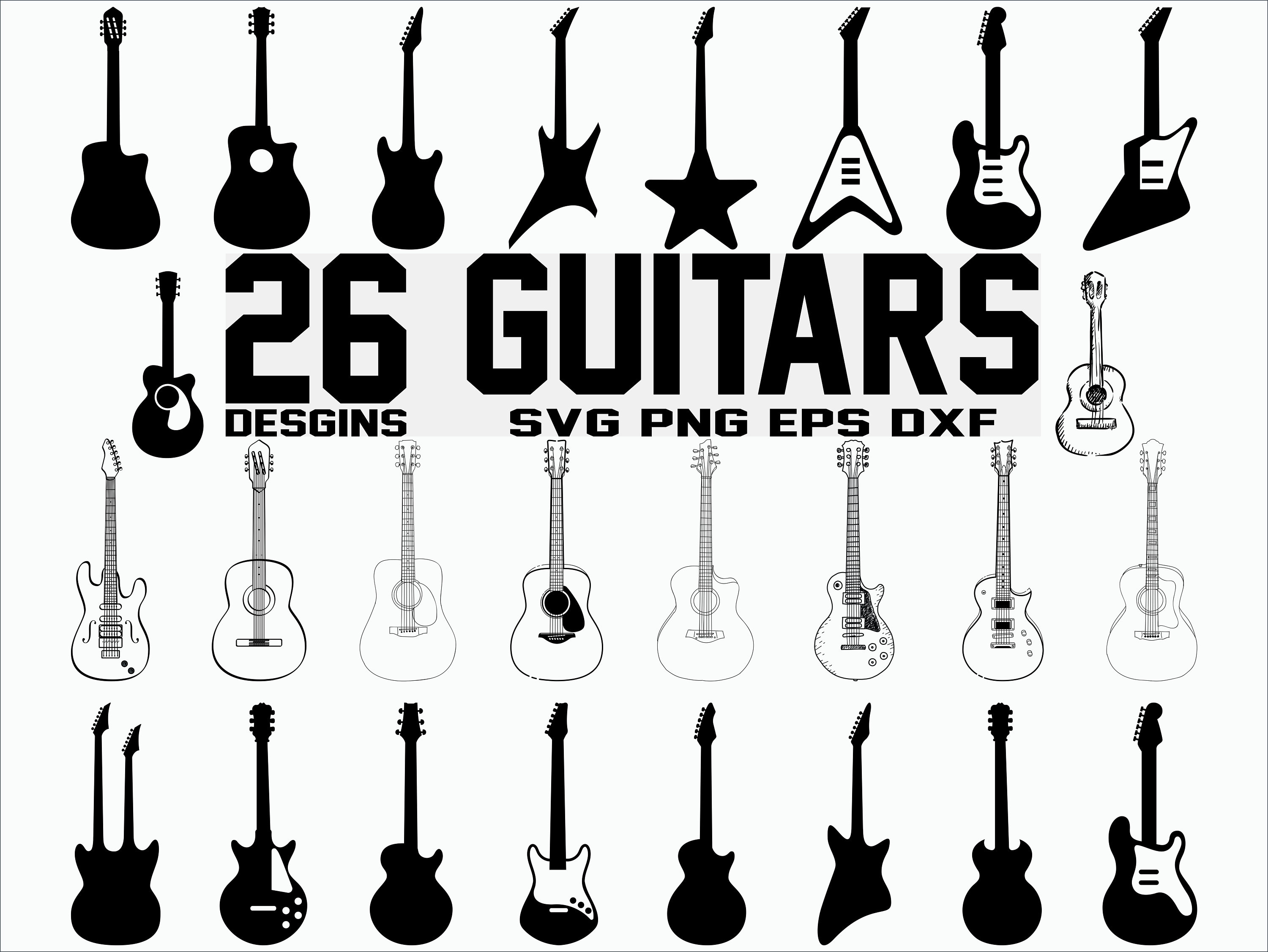 Guitar SVG/ Guitar clipart/ Music svg/ silhouette/ cut file/ decal/ stencil...