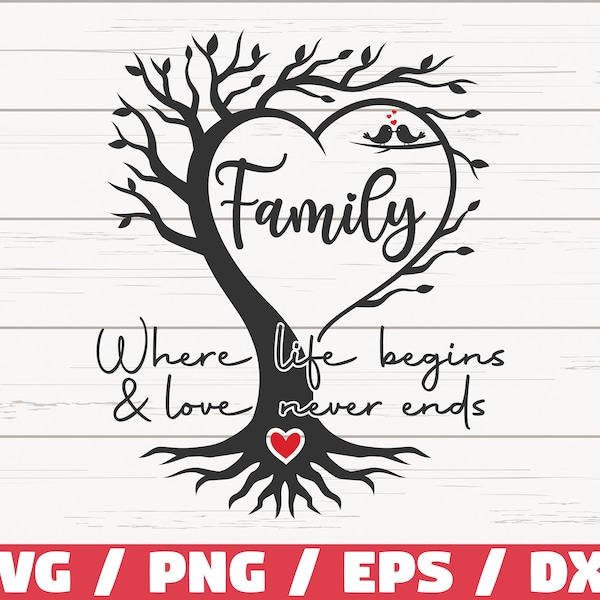 Family Where Life Begins And Love Never Ends SVG / Family SVG / Love SVG / Home Decoration